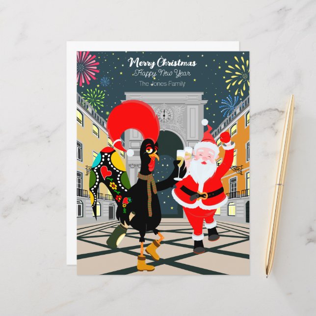 Papai Noel e o tormento de champanhe do galo em No (Frente/Verso In Situ)