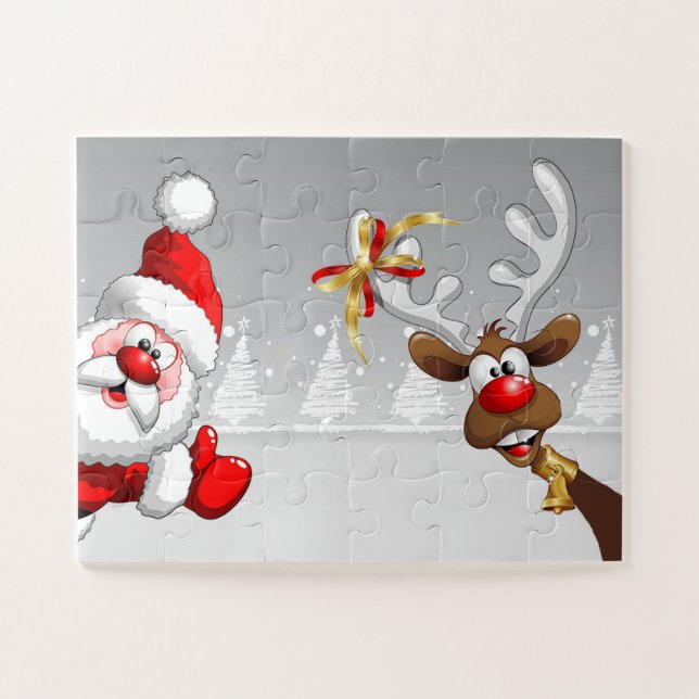 Papai Noel e sua Rena Rudolph Fácil Quebra-Cabeça (Horizontal)