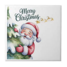 Papai Noel Engraçado e Fofo com Árvore e Tipografi