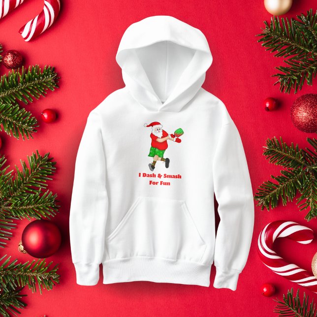 Papai Noel Engraçado Jogando Pickleball Eu Dou e E (Pickleball Santa Smash! Gift this hoodie, ace the Christmas game!)