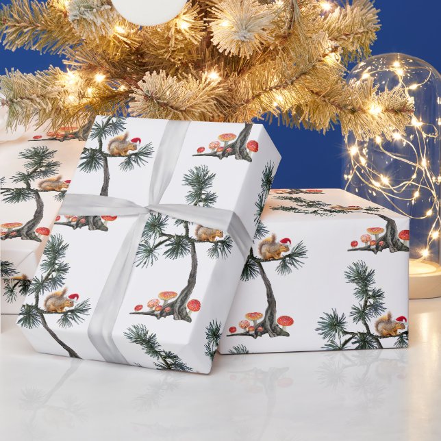 Papai Noel Esquilo em Papel de Embrulho de Árvore  (Feriados)