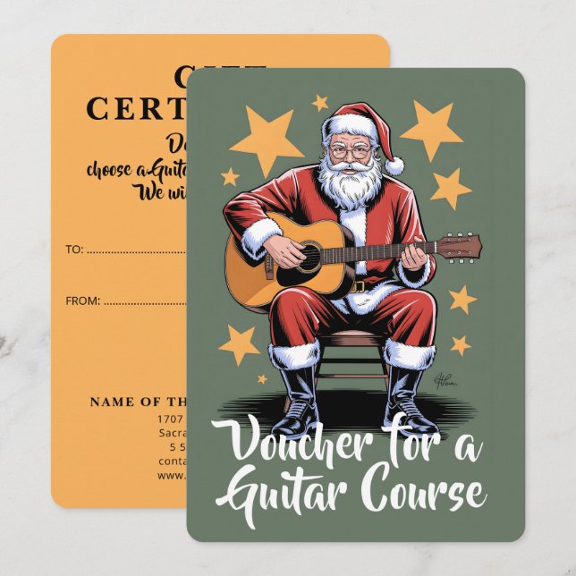 Papai Noel está tocando um violão 3 Voucher (Frente/Verso)