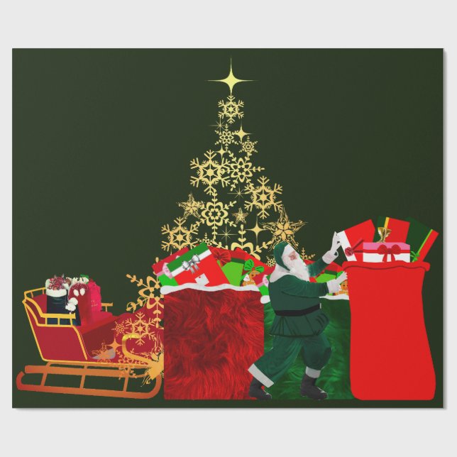 Papai Noel está vindo para o papel de embrulho da  (Aberto)