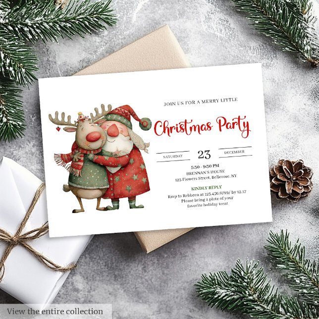 Papai Noel excêntrico convite de férias moderno e  (Quirky Santa Claus modern festive holiday invite)