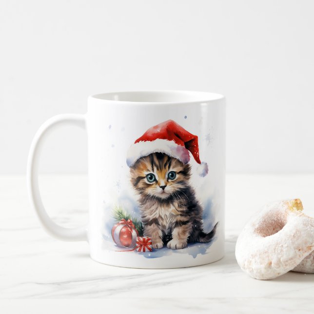 Papai noel gato - caneca de café de Natal (Com Donut)