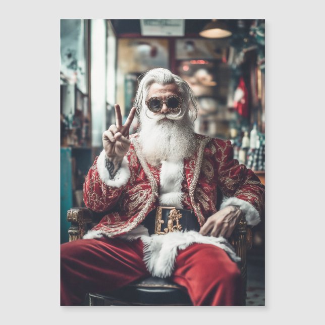 Papai Noel Hipster Faz uma Pose de Paz Vibrações d (Frente)