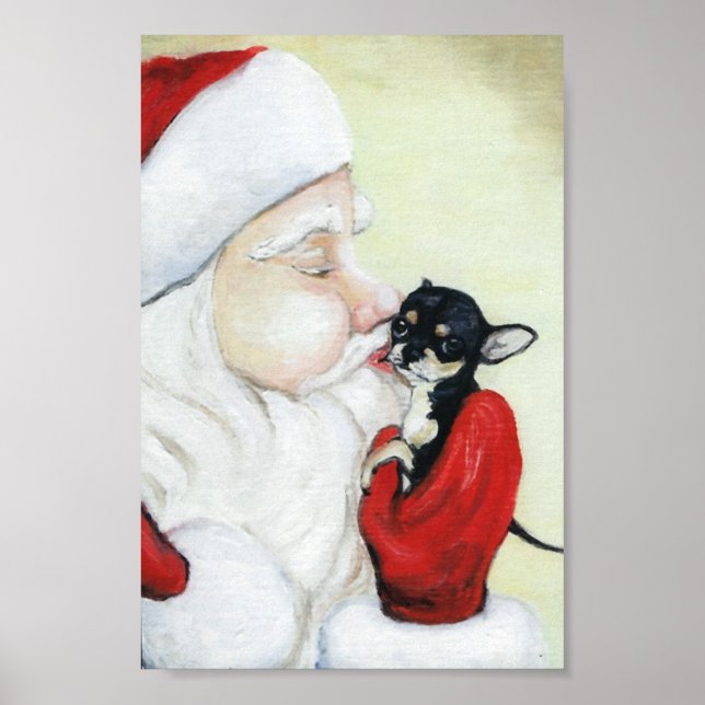 Papai noel Kiss para Chihuahua art Impressão (Frente)