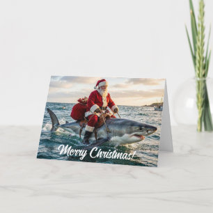 Papai Noel Montado Em Um Tubarão Cartão de Boas Fe