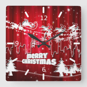 Papai Noel no trabalho Relógio de Parede Quadrado