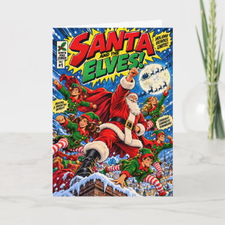 Papai Noel & Os Elfos Cartão de Natal Super-Herói