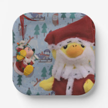Papai Noel Pato Danny. Pratos de Papel