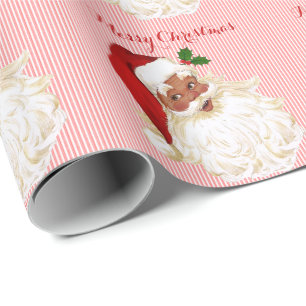 Papai Noel Preto Vermelho Branco Papel de Embrulho