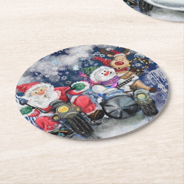 Papai Noel Rena e Boneco de Neve Porta-Copos de Pa (Angulado)