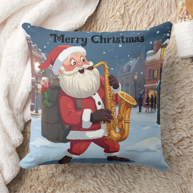 Papai Noel tocando um saxofone no Natal Almofada d (Cobertor)