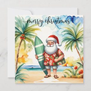 Papai Noel vai surf no cartão de Natal para surfis