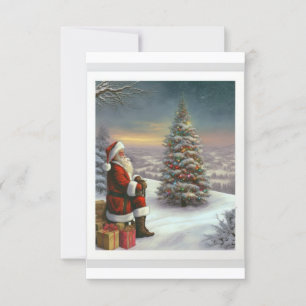Papai Noel Vintage em cartão de Natal com paisagem