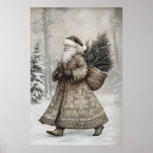 Papai Noel vintage impressão floresta, antiguidade