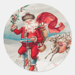 PAPAI NOEL VINTAGE NUM BICICLETA Adesivo Redondo C