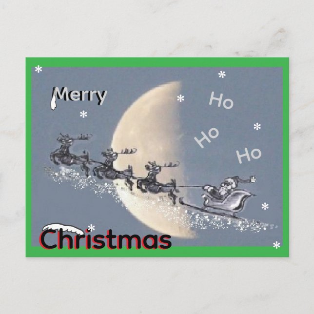 Papai Noel Voador em Cartão Postal de Natal com Tr (Frente)