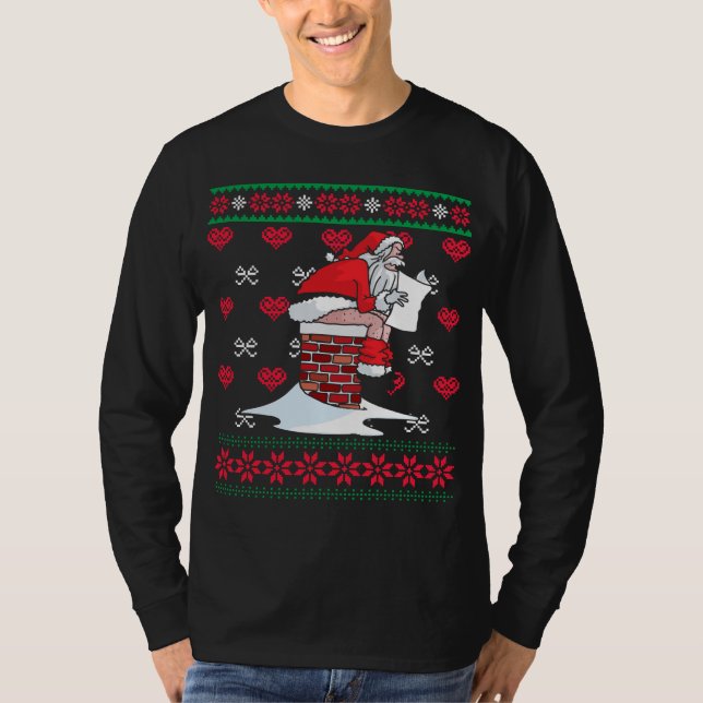 Papais noeis Baixando Chaminé Feia Xmas Suéter Chr (Frente)