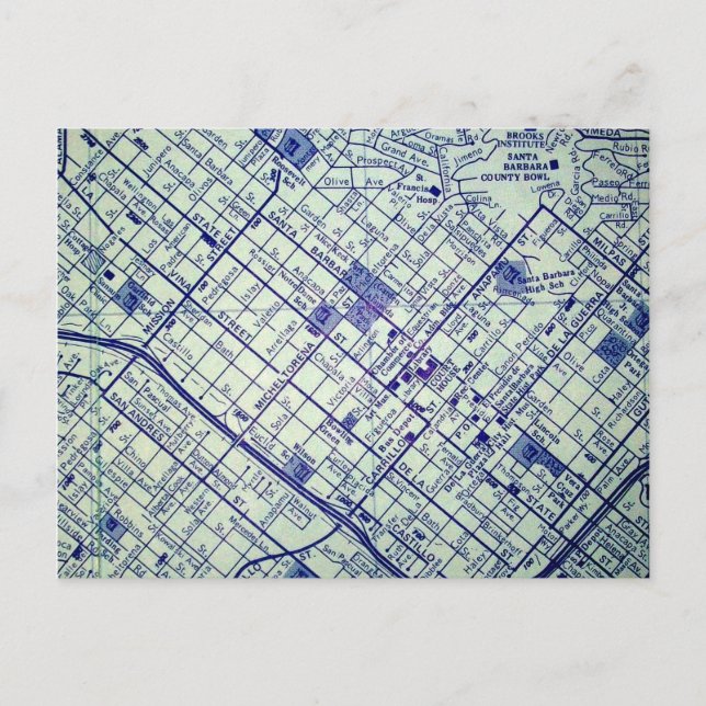 PAPAIS NOEIS BARBARA, CA Vintage Map Cartão postal (Frente)