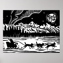 Papais noeis com Cachorro no Impressão do Lino Árt