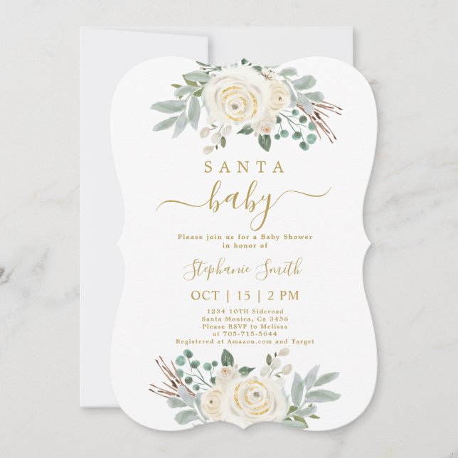 Papais noeis Convite para Chá de fraldas de Natal (Frente)