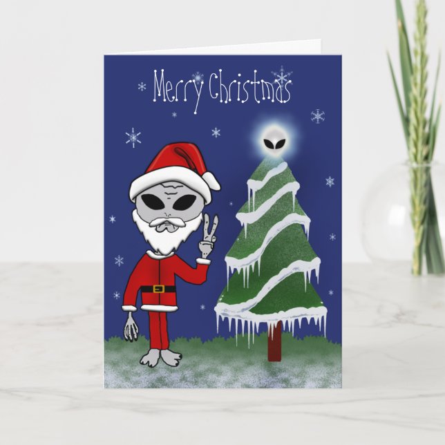 Papais noeis de alienígena Cartões de Natal (Frente)