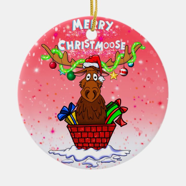 papais noeis de "Christmoose Feliz" Enfeites de na (Frente)