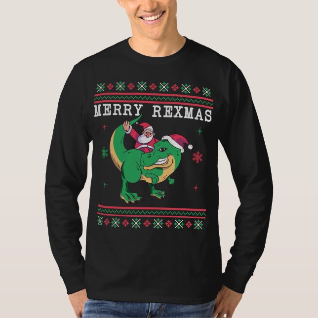 Papais noeis de dinossauro T-Rex Suéter de Natal F (Frente)