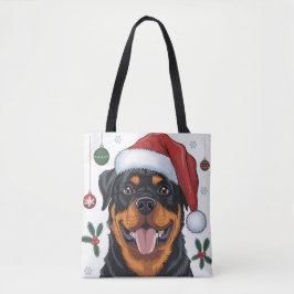 Papais noeis de Natal Cachorro Rottweiler Tote Bag