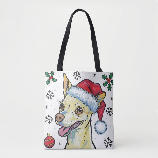 Papais noeis de Natal Cão Chihuahua Tote Bag (Frente)