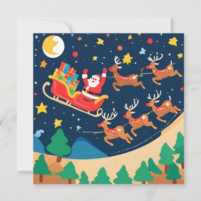 Papais noeis De Natal Reindeer Chegando À Cidade (Frente)