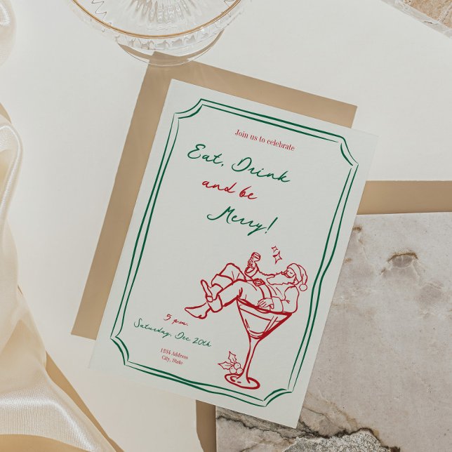 Papais noeis de Natal Whimsical Martini Convite (whimsical christmas invitation, santa martini invite, holiday cocktail party invitation, christmas p)