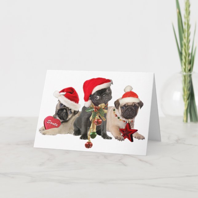 Papais noeis De Pug Pedem Cartões De Natal Feliz (Frente)