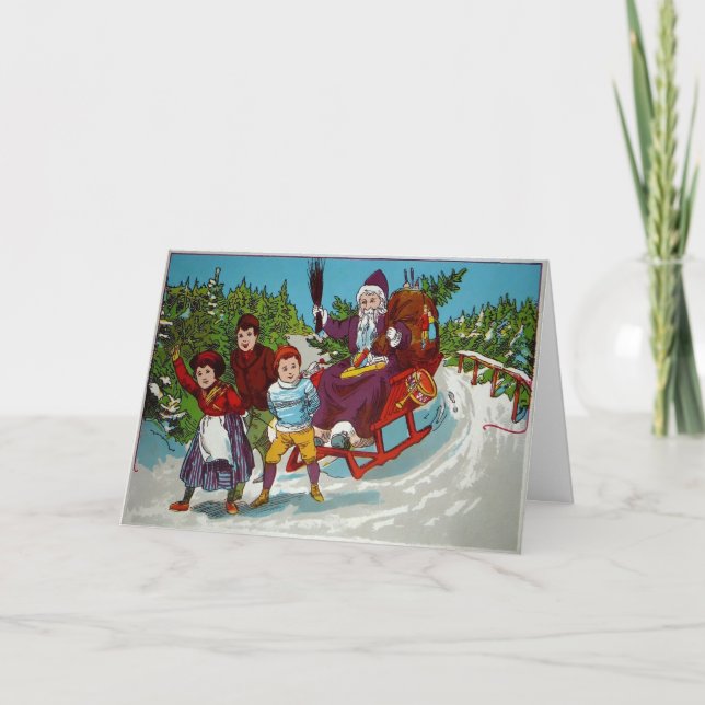 Papais noeis de safra com cartão de férias Birch S (Frente)