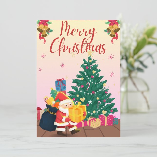 Papais noeis e cartão de saudação festivo da árvor (Em pé/Frente)