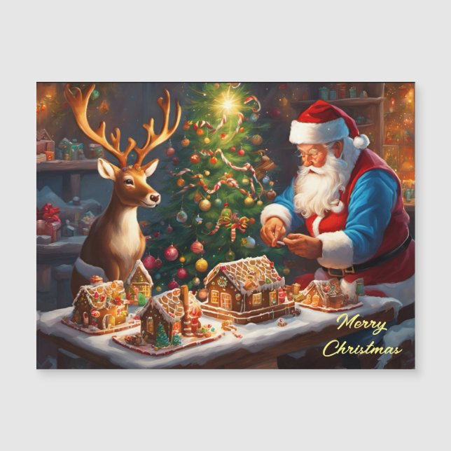 Papais noeis e renas fazem cascas de pão de gengib (Frente)