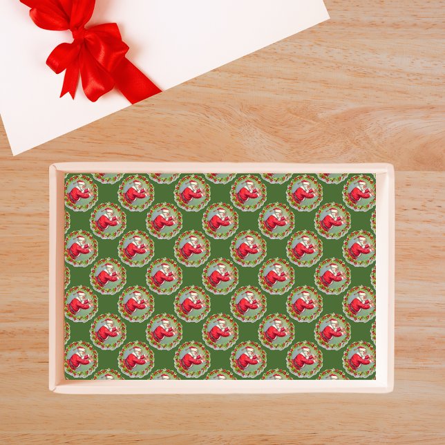 Papais noeis em um papel tecidos cutâneos (Santa in a Wreath Tissue Paper)