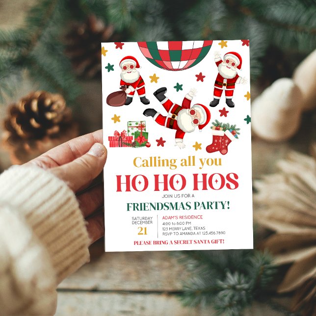 Papais noeis Engraçados de Amizade Convite de fest (Calling all you Ho Ho Hos Friendsmas Christmas Party Invitation)