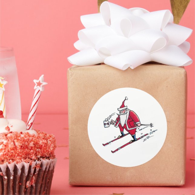 Papais noeis Esquiar adesivos redondos grandes (Festa)