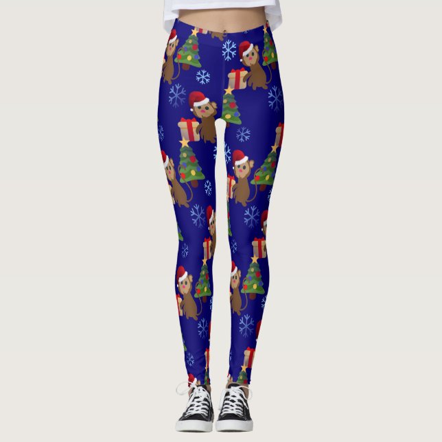 papais noeis macaco-do-natal emoji leggings (Frente)