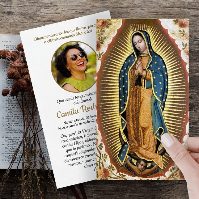 Papais noeis Maria, Virgen de Guadalupe - Cartão d (catholic, religious, celebration of life, in loving memory of, prayer cards for bereavement)