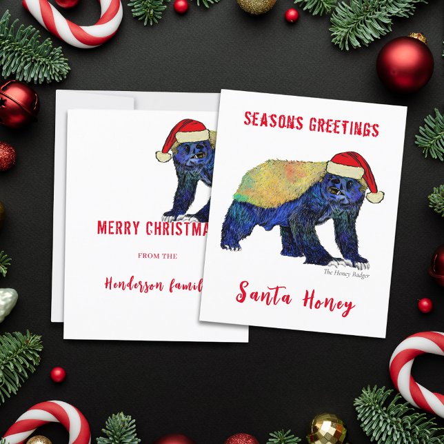 Papais noeis Mel Badger Engraçado Orçamento de Cot (Santa honey badger funny quote christmas wild animal custom budget holiday greetings card)