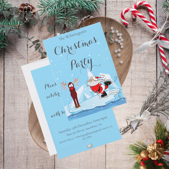 Papais noeis não podem Skate Convite de festas de  (Santa can't Skate Christmas Party Invitation)