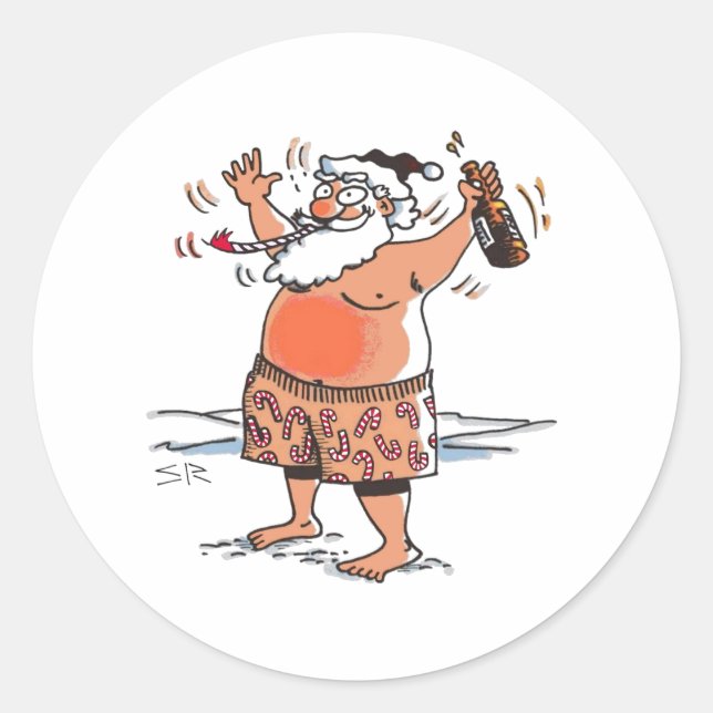 Papais noeis para bebados adesivos redondos grande (Frente)