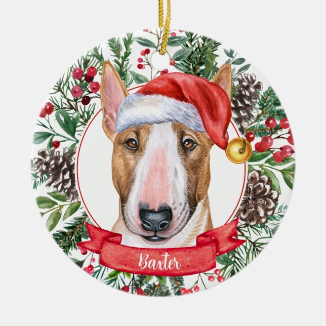 Papais noeis Personalizados Bull Terrier Enfeites  (Frente)