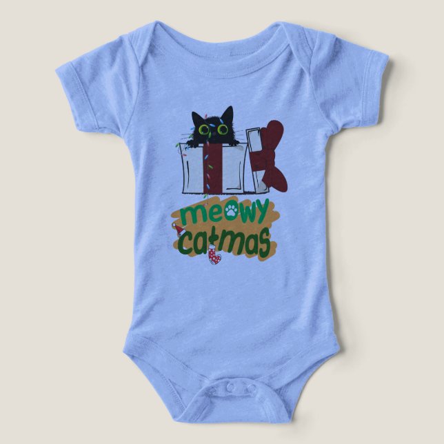 Papais noeis pretos Gato enredado em luzes de árvo (Design frontal)