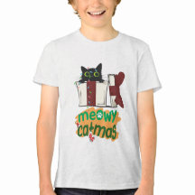 Papais noeis pretos Gato enredado em luzes de árvo