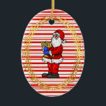 Papais noeis Que Seguram O Ornamento De Menorah Ch<br><div class="desc">Este é um olhar festivo tradicional de Natal com listras de cana doces e vermelho. A frente apresenta Papais noeis segurando um Menorah. O dorso pode ser personalizado como quiser. Desenhado por Sheila Cicchi,  Brownielocks.com. Todos os Direitos Reservados.</div>